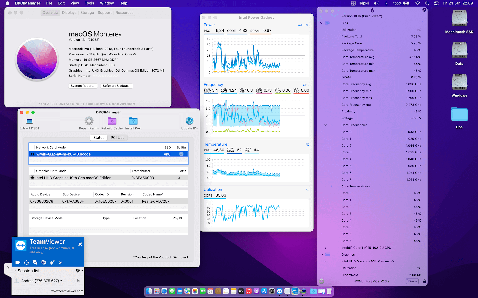 Success Hackintosh macOS Monterey 12.1 Build 21C52 in Lenovo Ideapad S540-13IML
